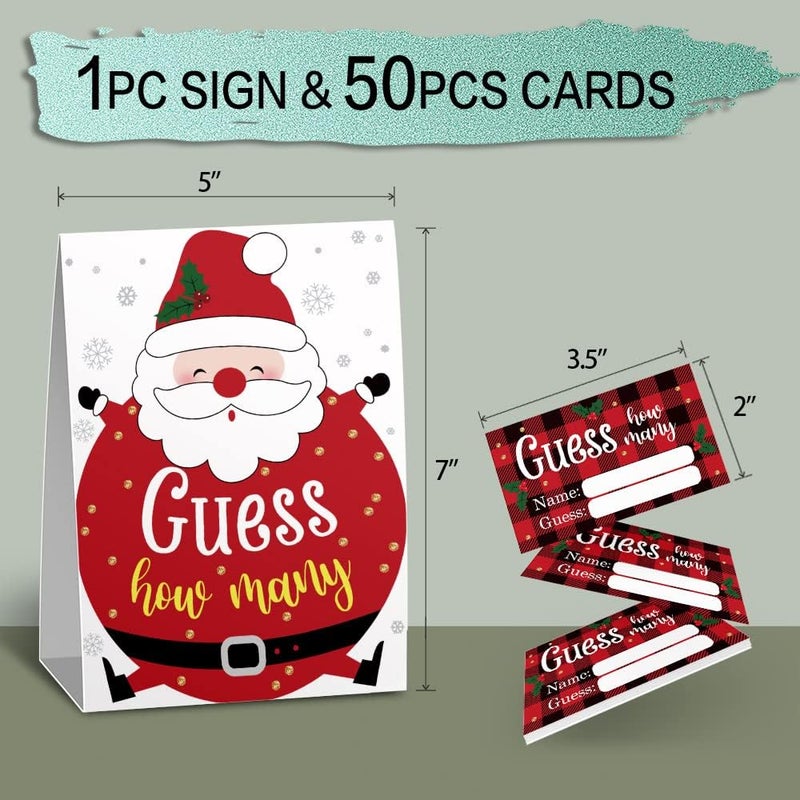 Kadiak Guess How Many Christmas Theme Party Game Cards Kit (1 Standing Sign + 50 Guessing Cards), Funny Circular Santa Claus Theme Party Game Cards Festive Activity Party Raffle Insert Ticket - Image 4